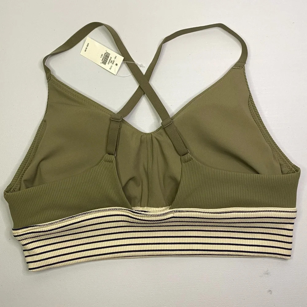 Aerie Striped Color Block Sports‎ Bra NEW green navy cream stripes Offline large - Picture 2 of 7